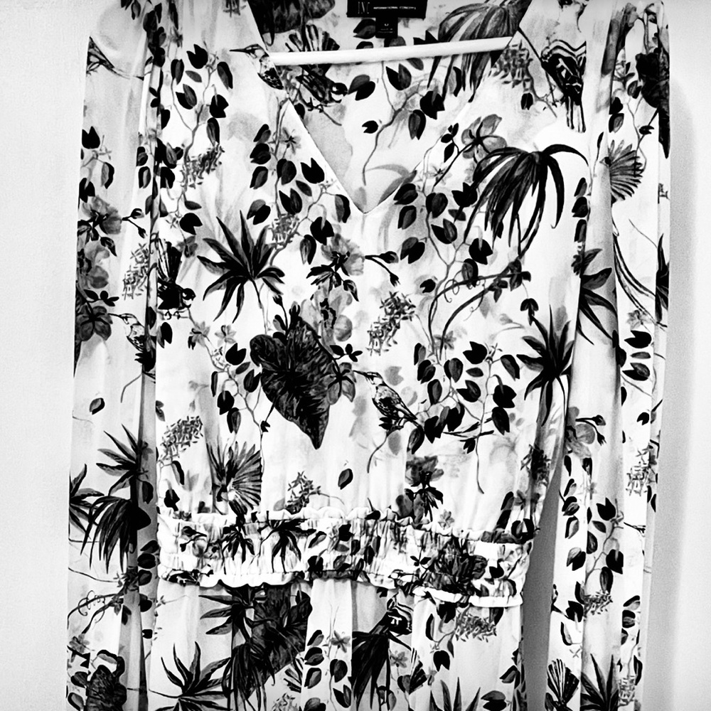 INC black & white print long sleeved peplum top from Macy’s, size M. Never worn!